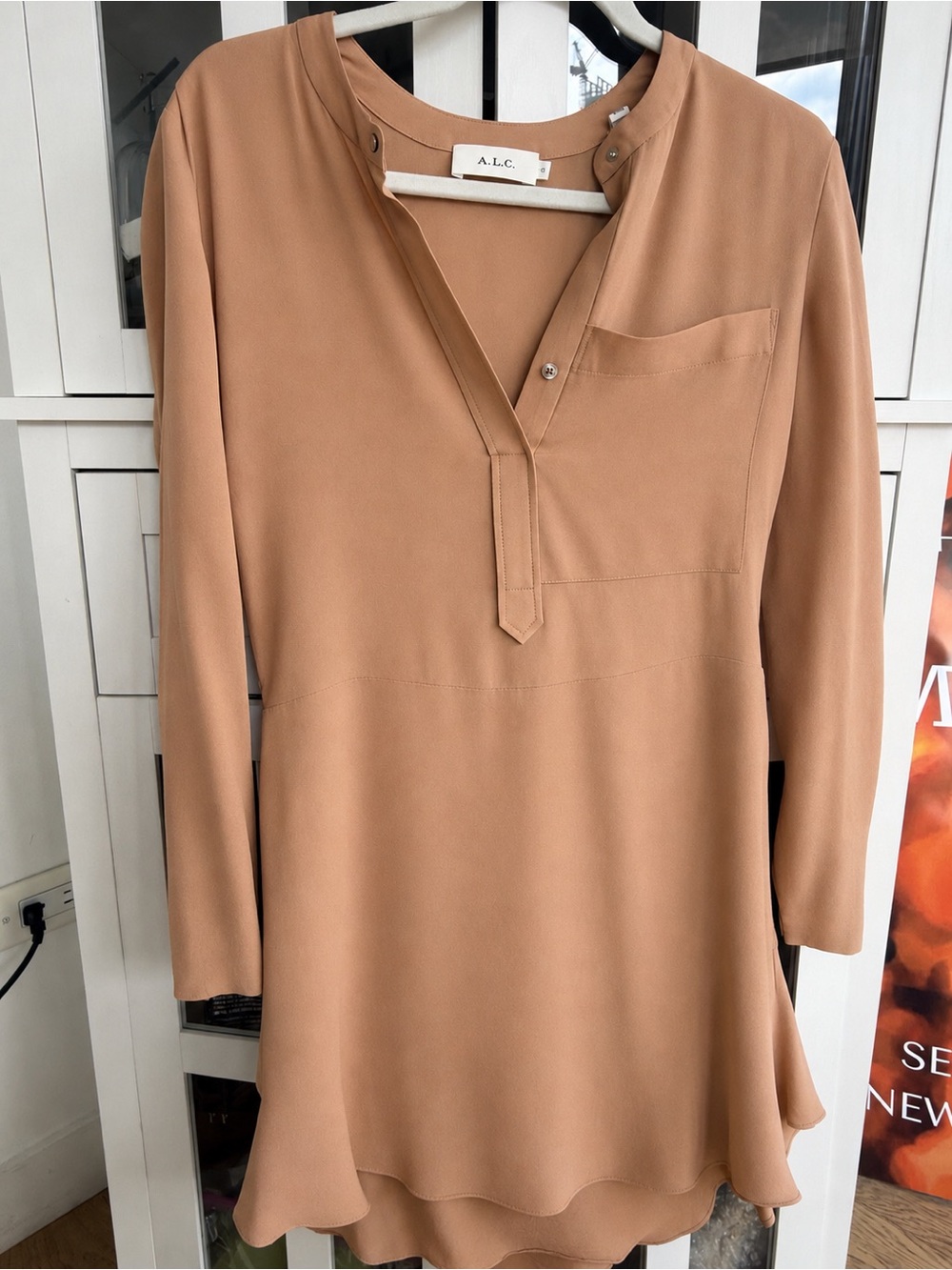 A.L.C. Relaxed V-Neck Shirt Dress in Camel
